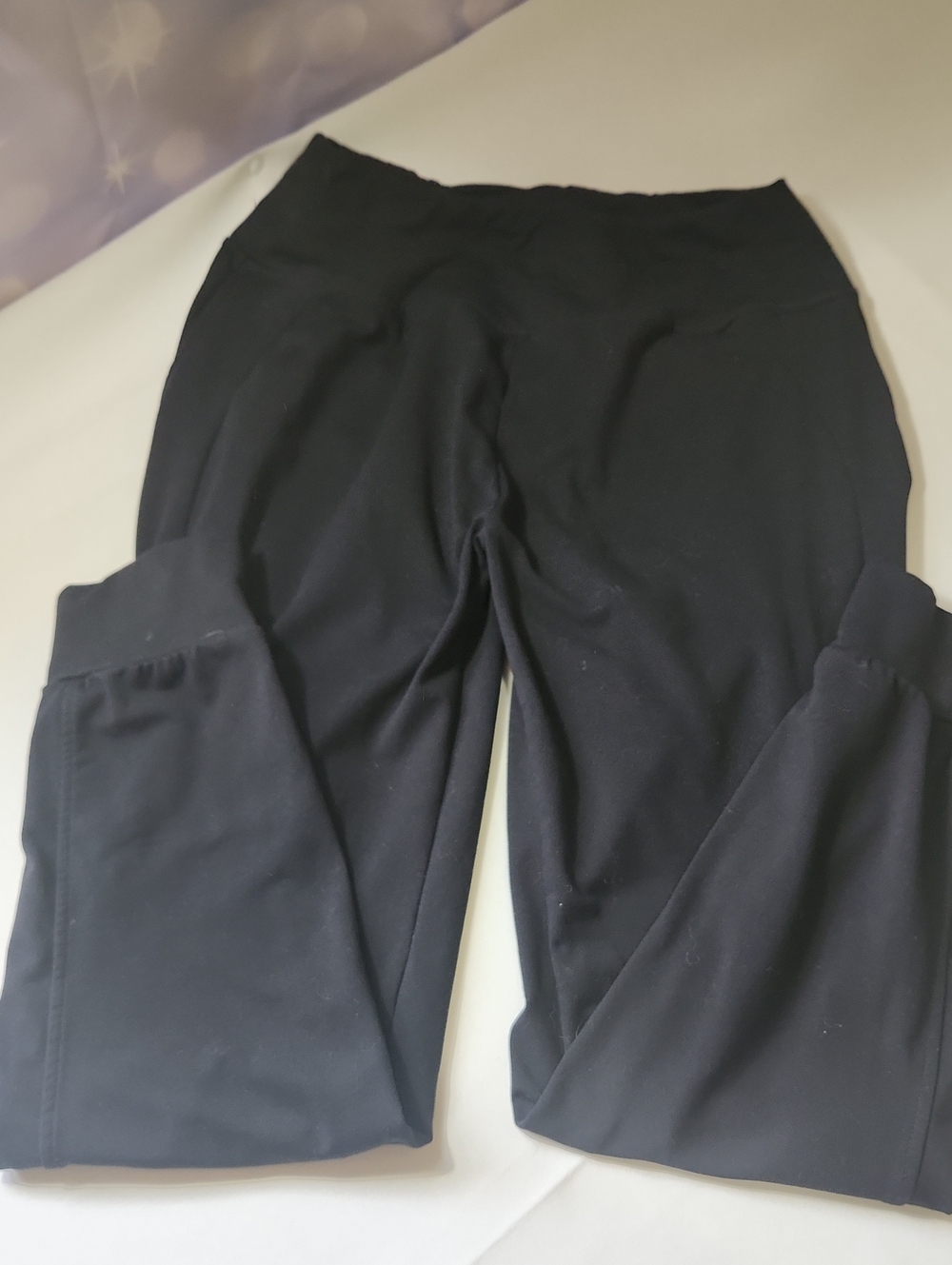 Black Elastic High-Waist Jogger Leggings, Cuffed Ankles.  *missing drawstring😭